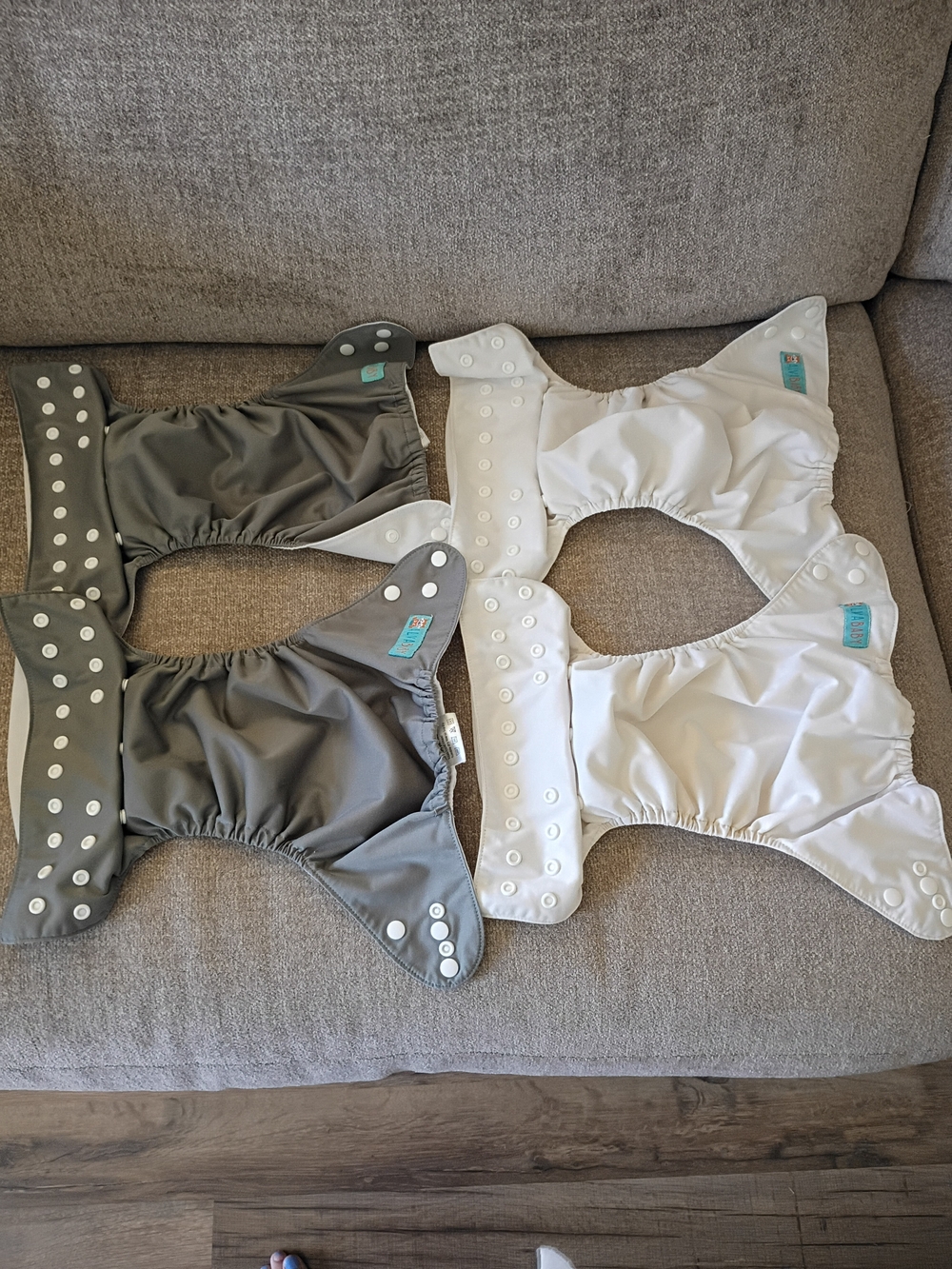 4 Alvababy White & Gray Reusable Pocket Diapers With Snaps